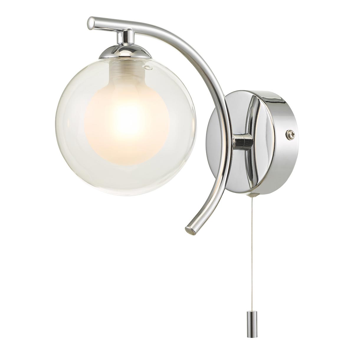 Dar Nakita Switched Single Wall Light Polished Chrome Clear / Opal Glass