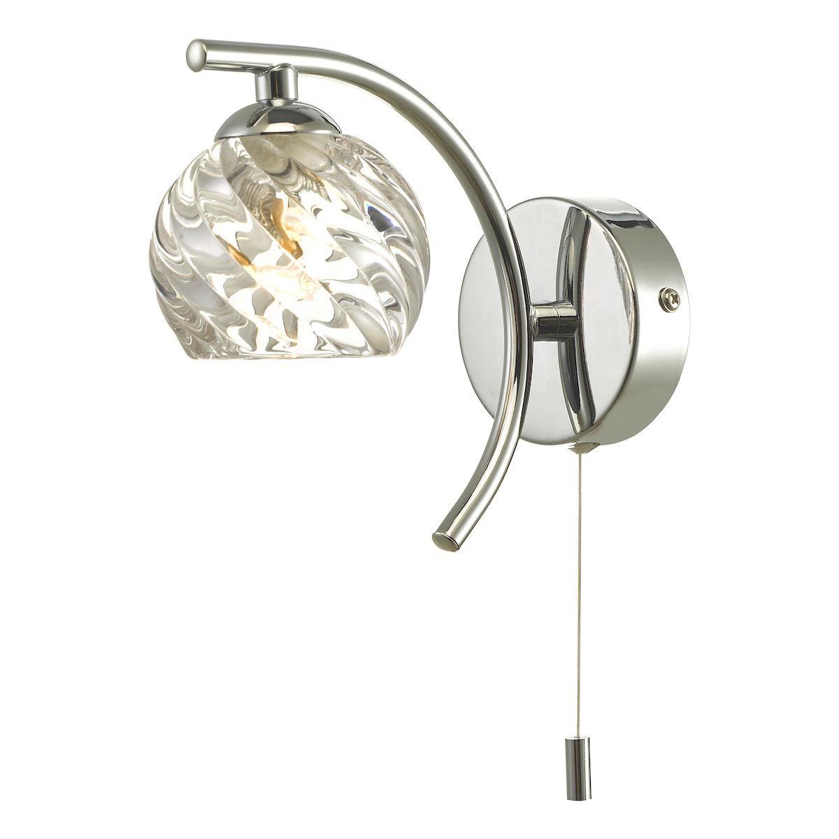 Dar Nakita Switched Single Wall Light Polished Chrome Swirled Glass