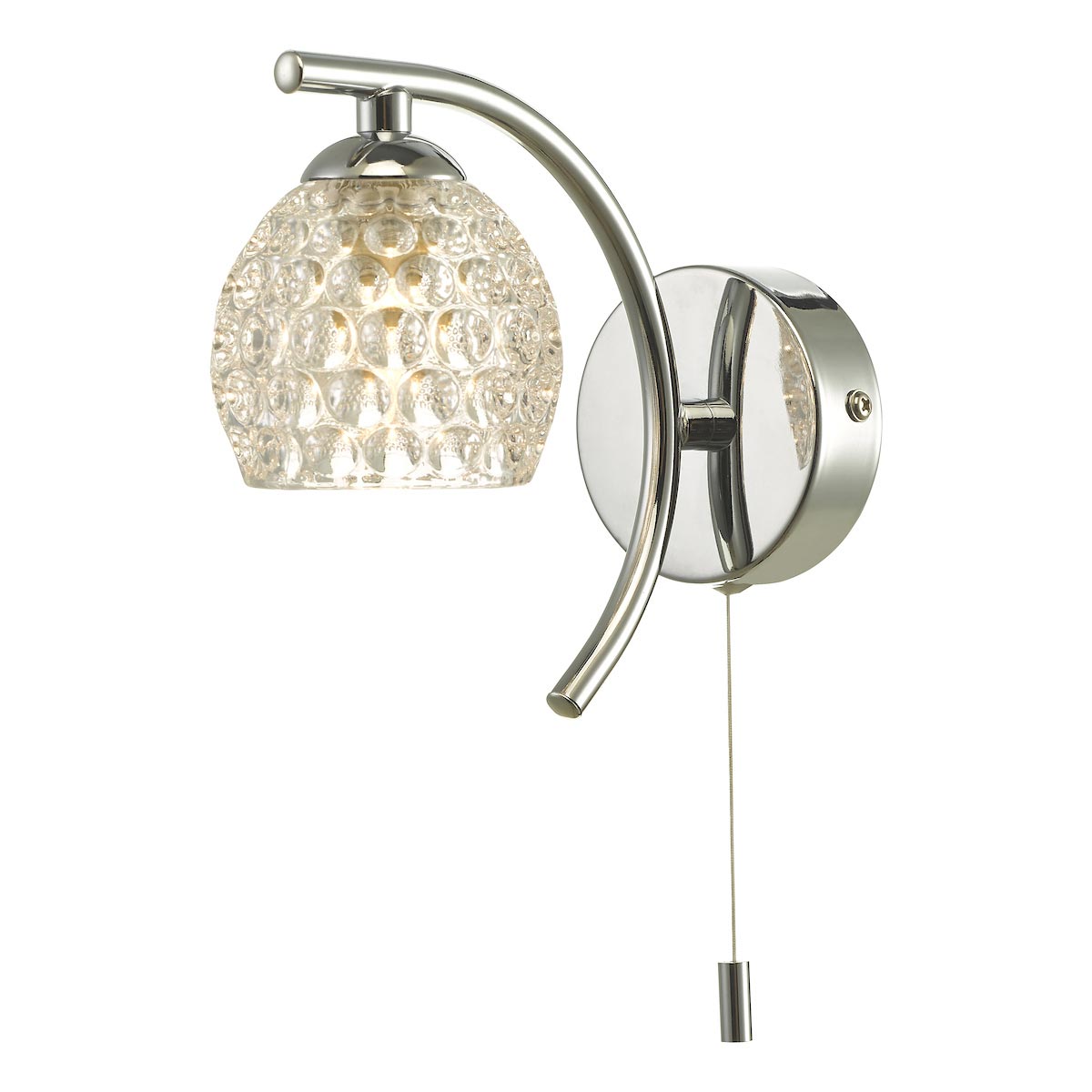 Dar Nakita Switched Single Wall Light Polished Chrome Dimpled Glass