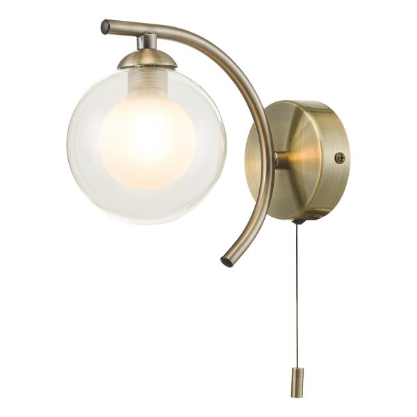 Dar Nakita switched single wall light in antique brass with clear and opal glass main image