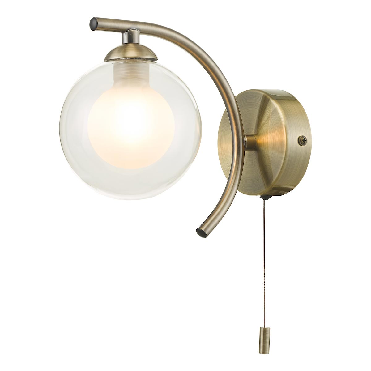 Dar Nakita Switched Single Wall Light Antique Brass Clear / Opal Glass