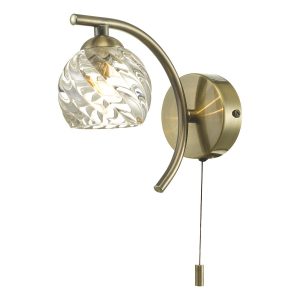 Dar Nakita switched single wall light in antique brass with swirled glass main image
