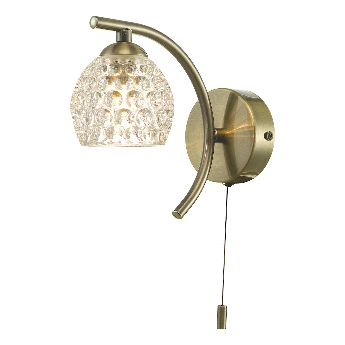 Dar Nakita Switched Single Wall Light Antique Brass Dimpled Glass