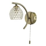 Dar Nakita Switched Single Wall Light Antique Brass Dimpled Glass