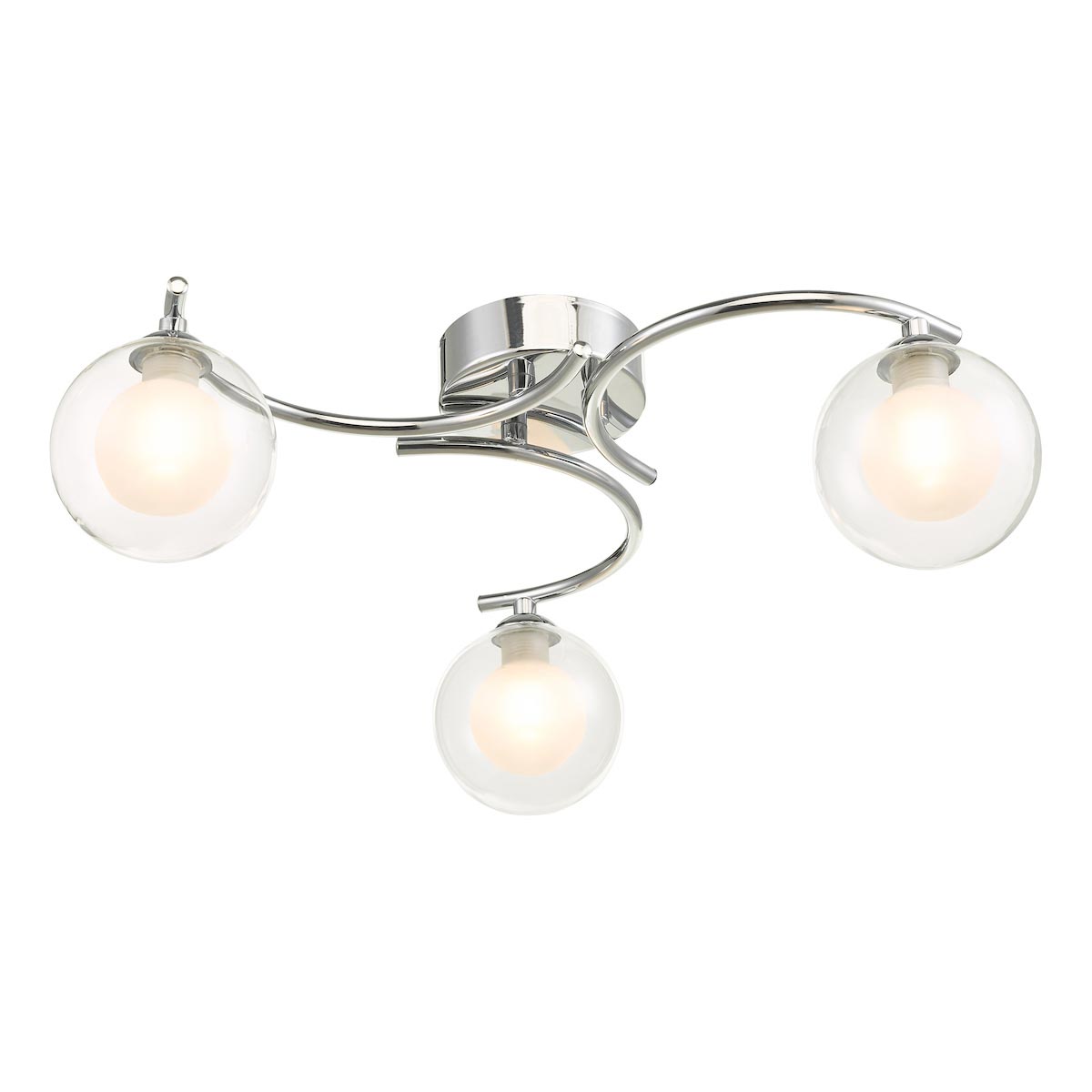 Dar Nakita 3 Light Flush Ceiling Light Polished Chrome Clear / Opal Glass