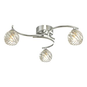 Dar Nakita 3 light flush ceiling light in chrome with swirled glass main image