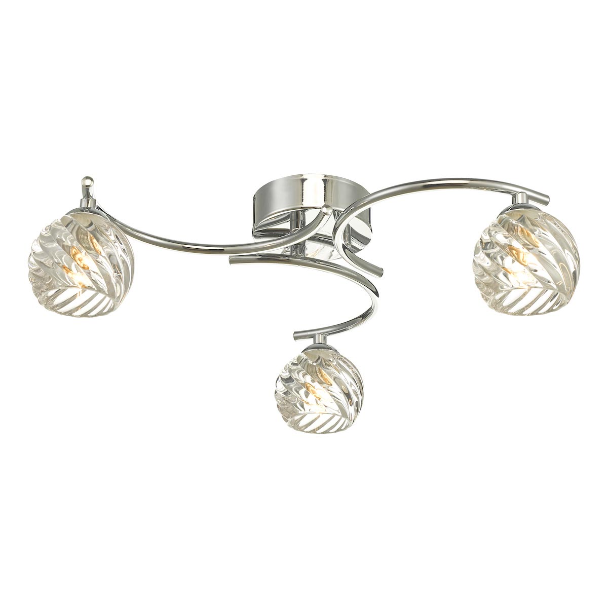 Dar Nakita 3 Light Flush Low Ceiling Light Polished Chrome Swirled Glass