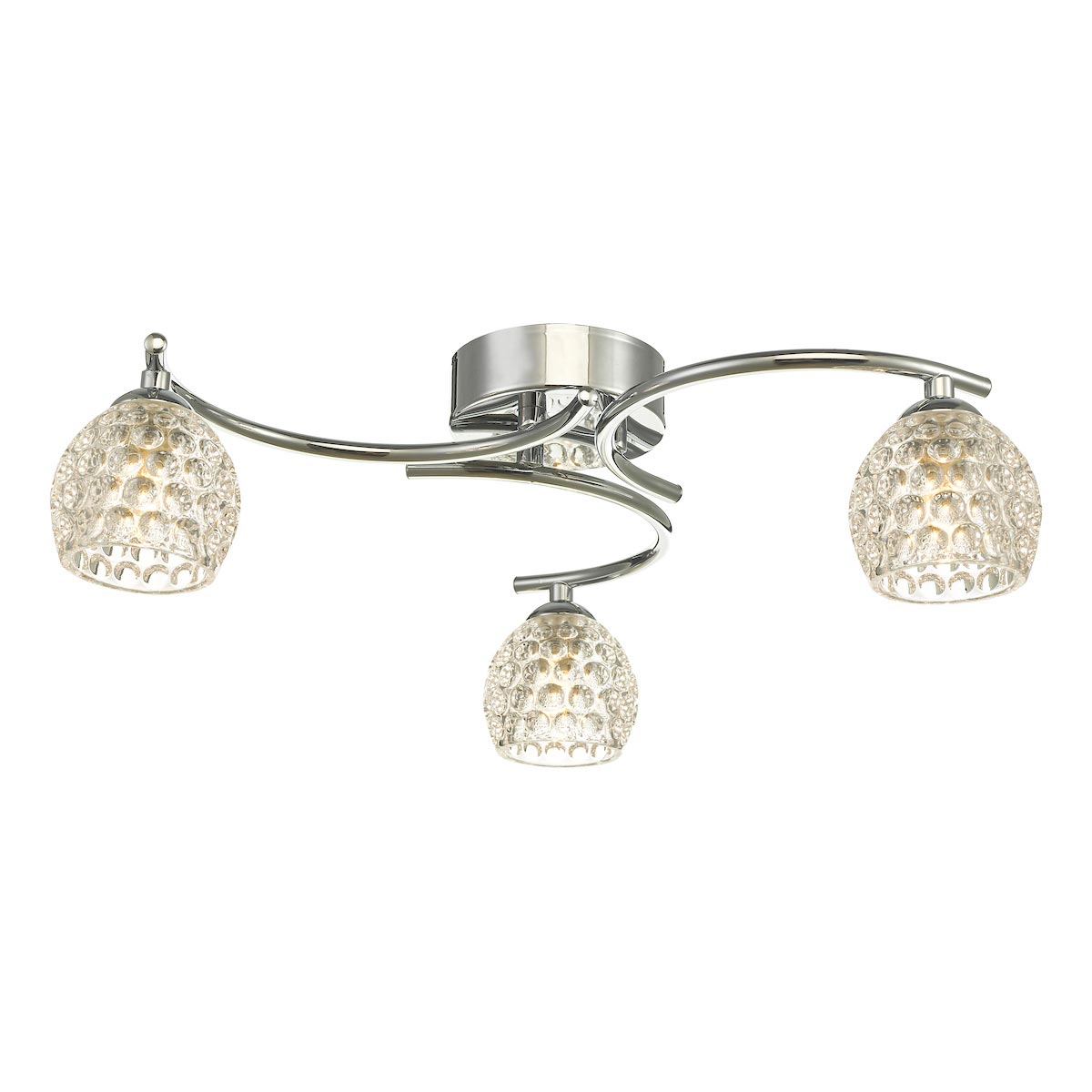 Dar Nakita 3 Light Flush Low Ceiling Light Polished Chrome Dimpled Glass