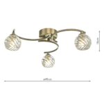 Dar Nakita 3 Light Flush Low Ceiling Light Antique Brass Swirled Glass