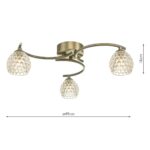 Dar Nakita 3 Light Flush Low Ceiling Light Antique Brass Dimpled Glass
