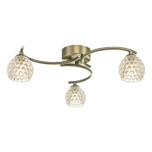 Dar Nakita 3 light flush ceiling light in antique brass with dimpled glass main image
