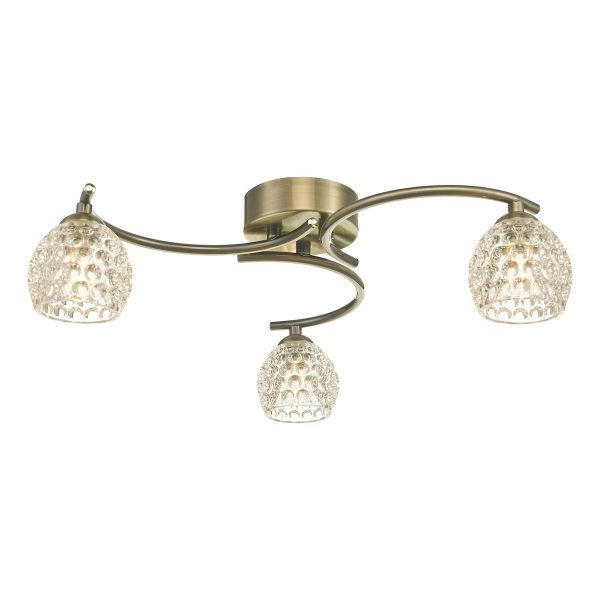 Dar Nakita 3 light flush ceiling light in antique brass with dimpled glass main image