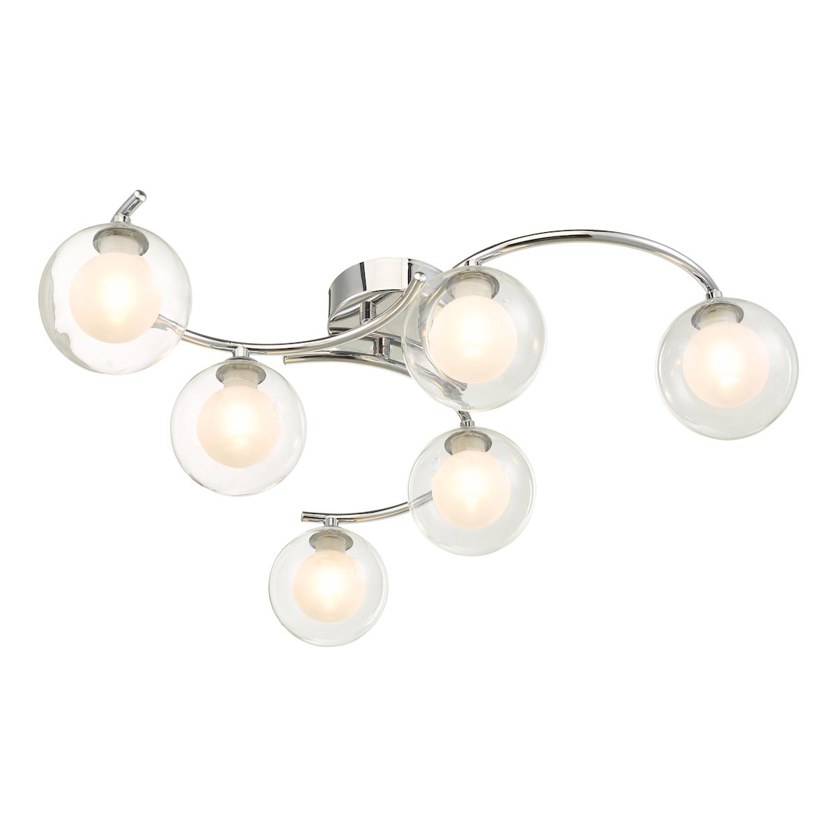 Dar Nakita 6 Light Flush Ceiling Light Polished Chrome Clear / Opal Glass