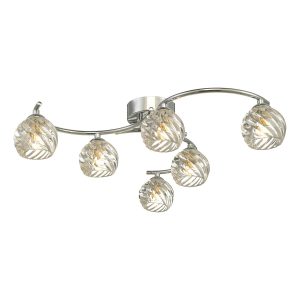 Dar Nakita 6 light flush ceiling light in chrome with swirled glass main image