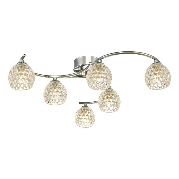 Dar Nakita 6 light flush ceiling light in chrome with dimpled glass main image