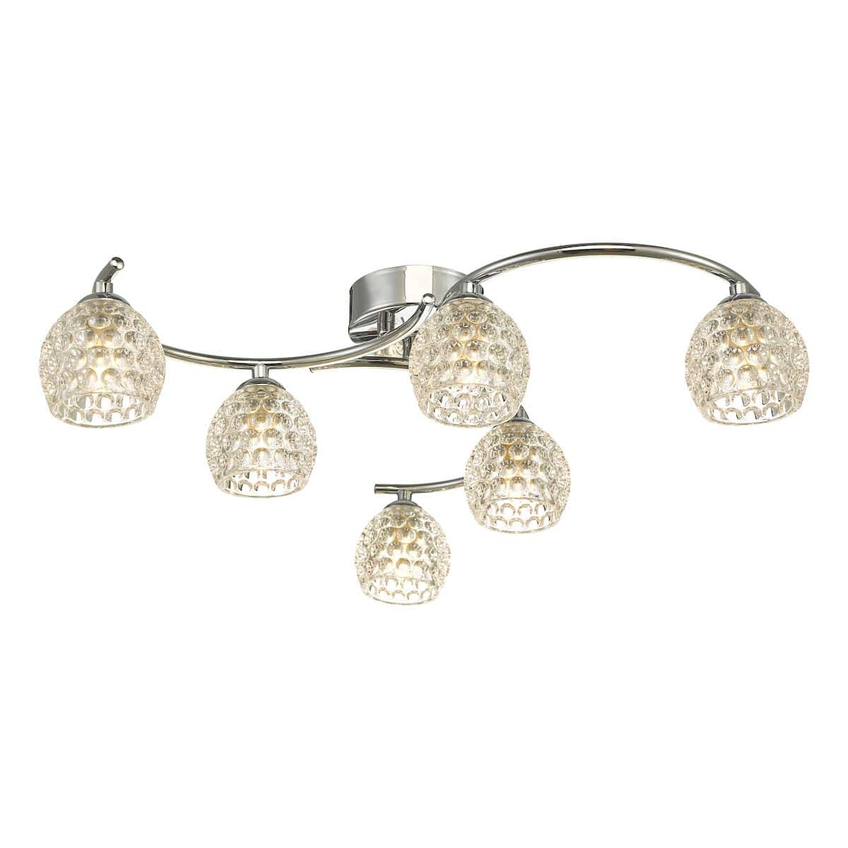 Dar Nakita 6 Light Flush Low Ceiling Light Polished Chrome Dimpled Glass