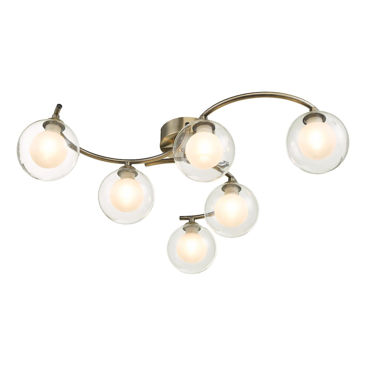 Dar Nakita 6 Light Flush Ceiling Light Antique Brass Clear / Opal Glass