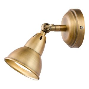 Dar Nathaniel retro industrial single wall spot light in aged brass main image