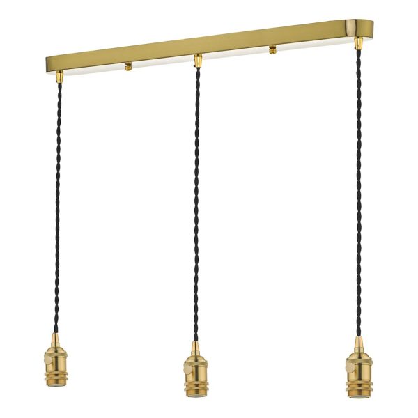 Dar Natural Brass Twisted Cable 3 Light E14 Pendant Ceiling Suspension