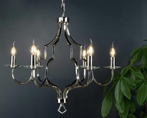 Dar Nerva Regency style 6 light chandelier polished nickel crystal candle pans main image