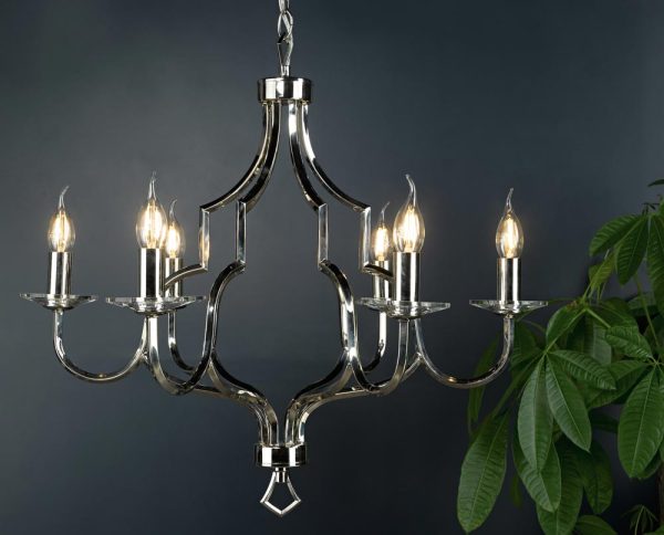 Dar Nerva Regency style 6 light chandelier polished nickel crystal candle pans main image