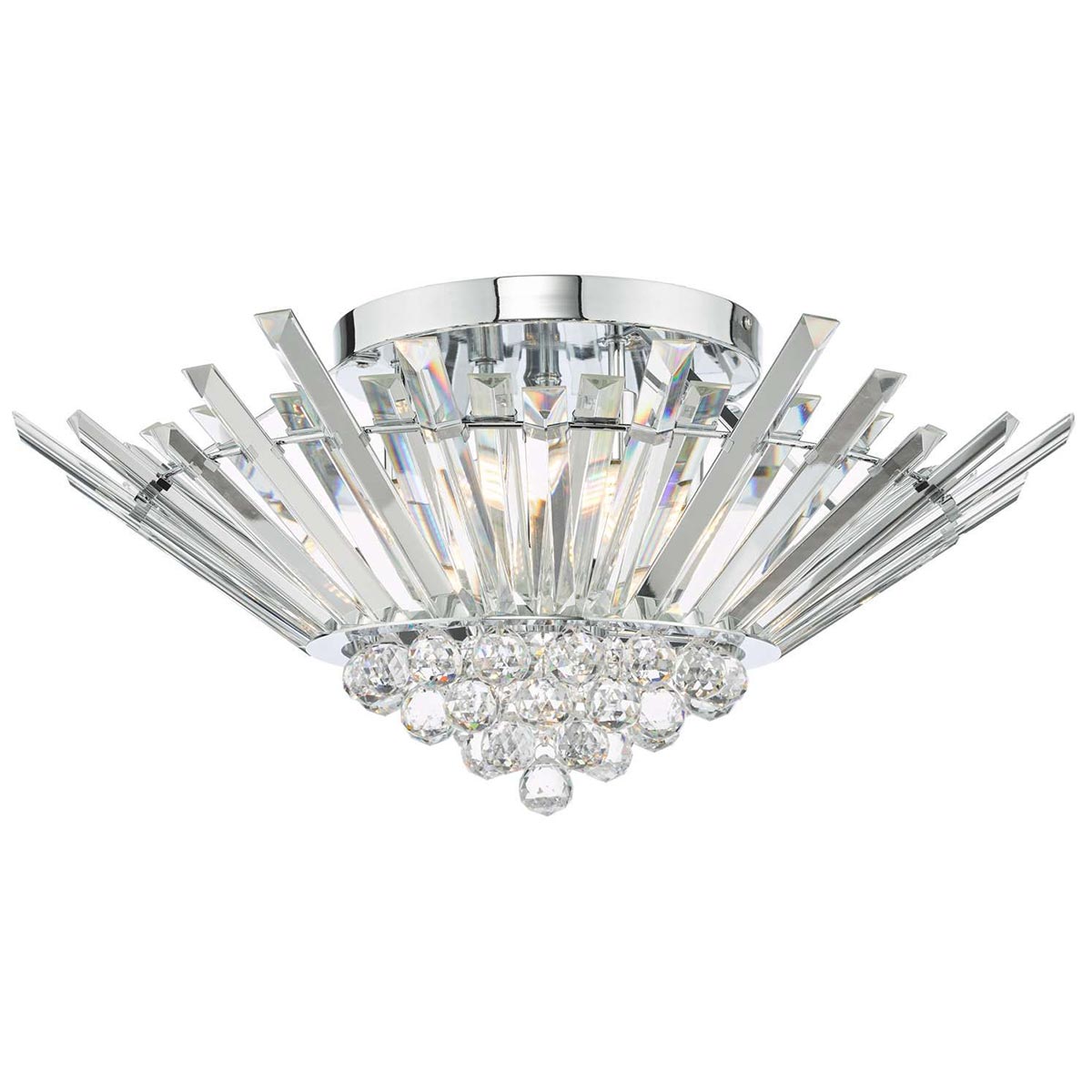 Dar Nimbus Art Deco 5 Light Flush Crystal Ceiling Light Polished Chrome