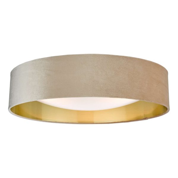 Dar Nysa large 3 lamp flush ceiling light with taupe velvet shade main image