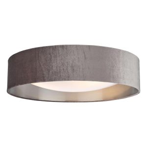 Dar Nysa large 3 lamp flush ceiling light with mink velvet shade main image