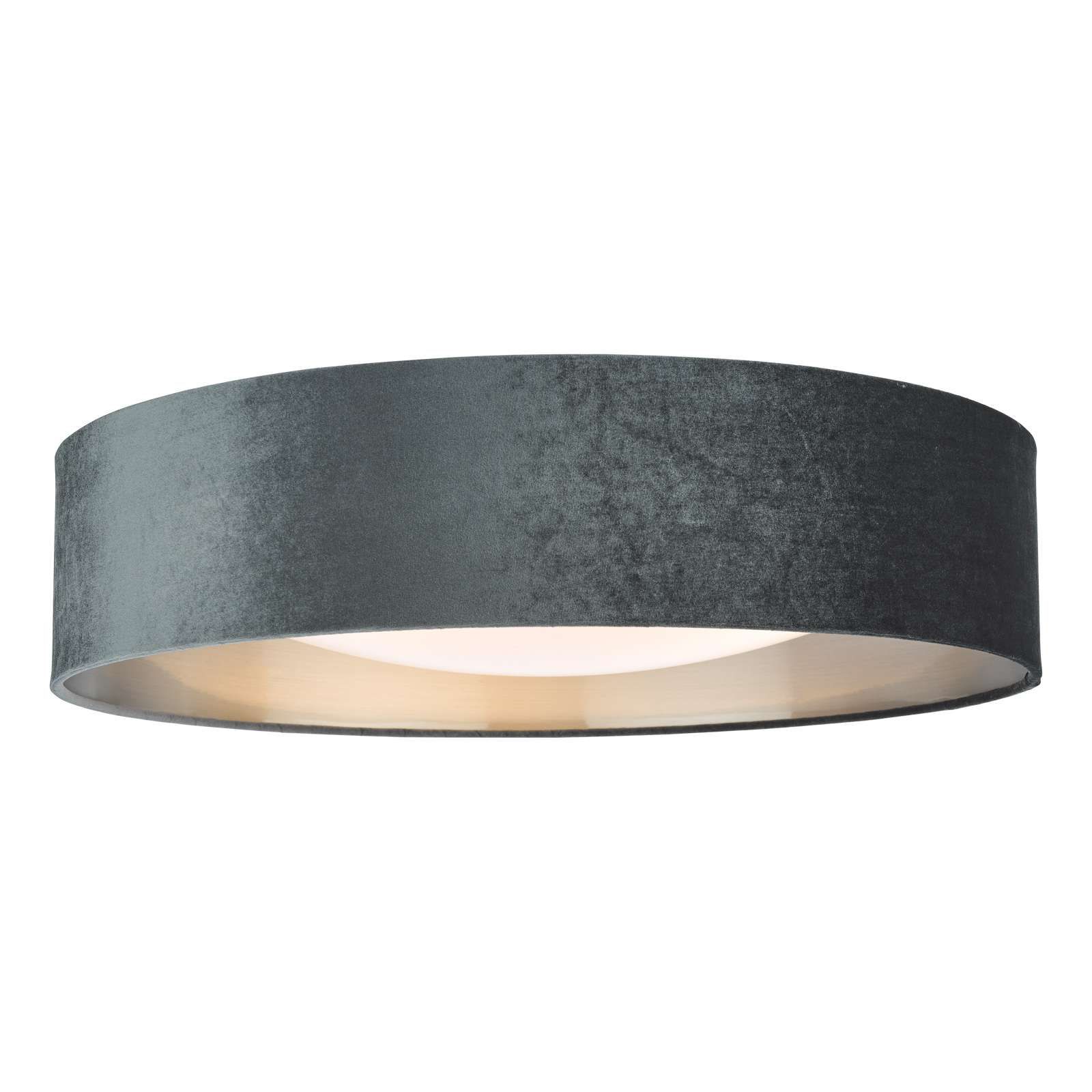 Dar Nysa Large 3 Lamp Flush Low Ceiling Light Grey Velvet Opal Shade