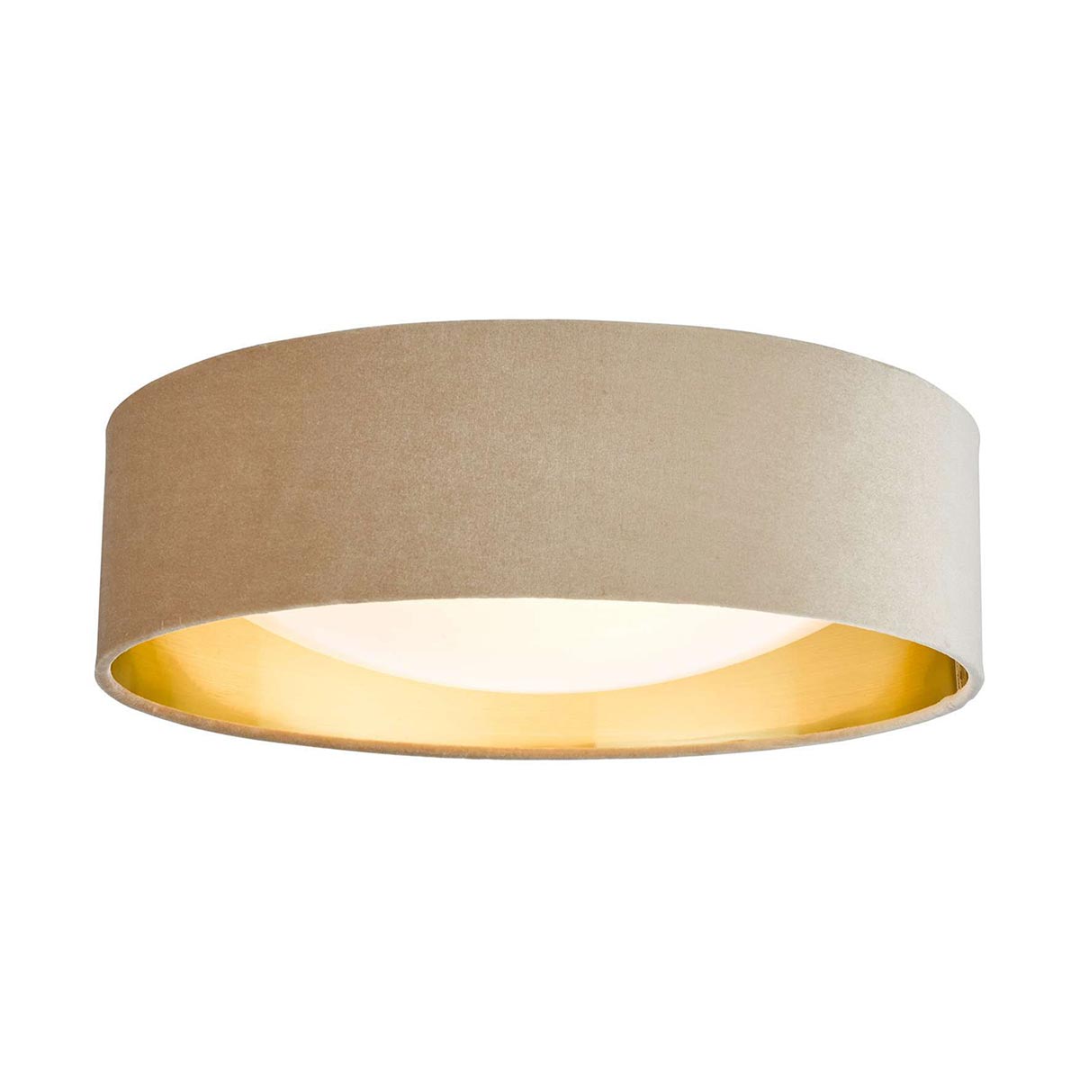 Dar Nysa Medium 2 Lamp Flush Ceiling Light Taupe Velvet Opal Shade