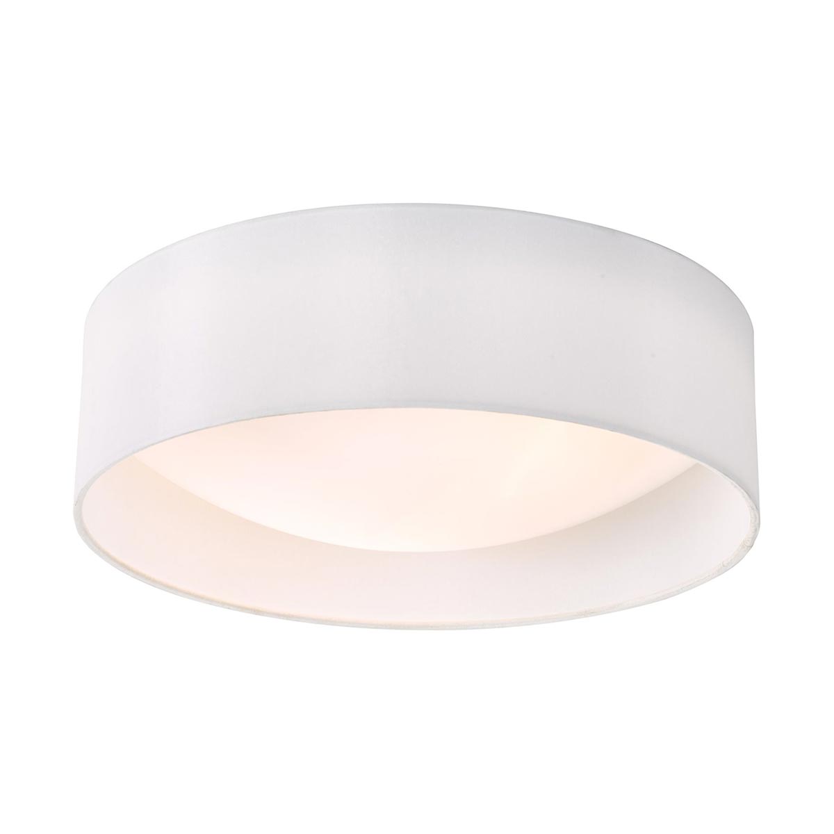 Dar Nysa 2 Lamp Flush Low Ceiling Light White Faux Silk Opal Shade