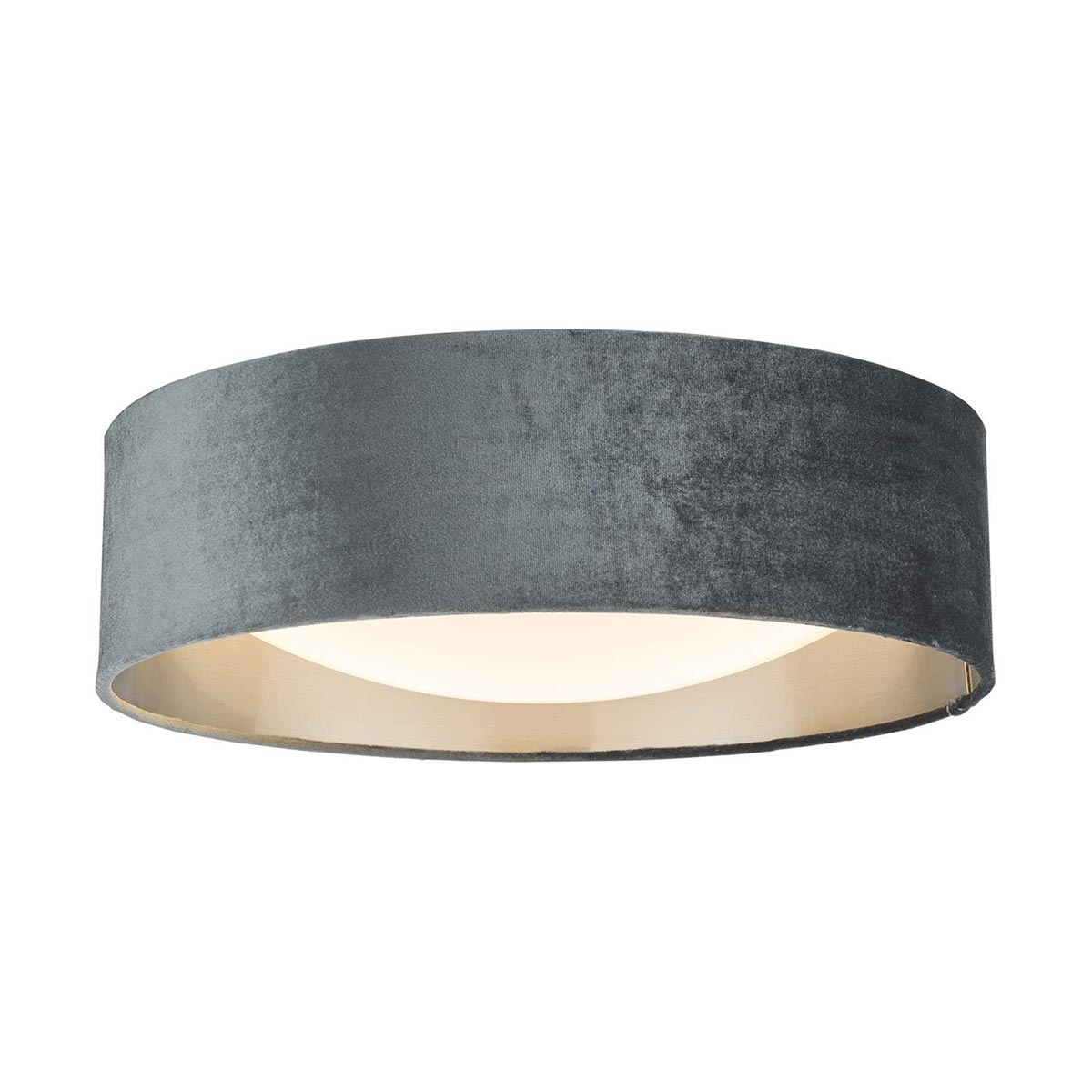 Dar Nysa Medium 2 Lamp Flush Ceiling Light Grey Velvet Opal Shade