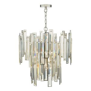 Dar Odile polished nickel 6 light pendant chandelier champagne crystal main image