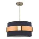 Dar Oki 38cm Navy Cotton Ceiling Lamp Shade With Copper Band