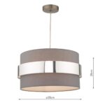 Dar Oki 38cm Grey Cotton Ceiling Lamp Shade With Chrome Band