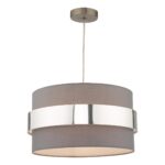 Dar Oki 38cm Grey Cotton Ceiling Lamp Shade With Chrome Band