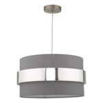 Dar Oki 38cm Grey Cotton Ceiling Lamp Shade With Chrome Band