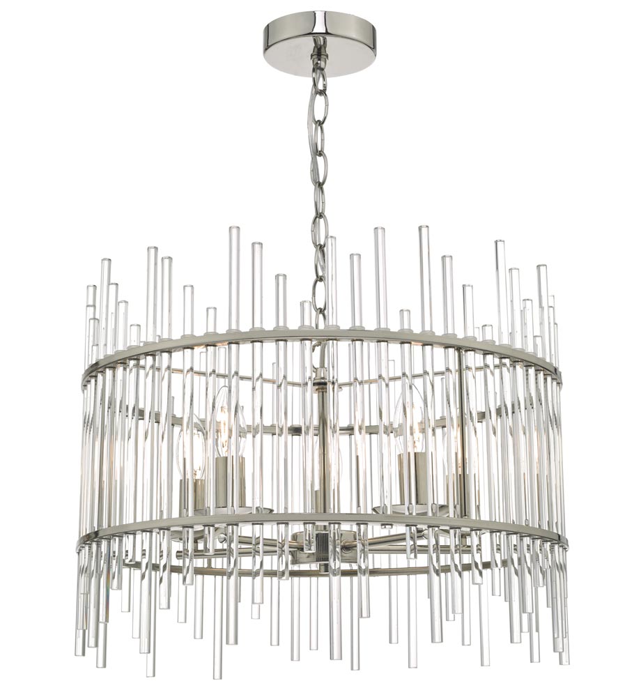 Dar Olyn Stunning 5 Light Chandelier Pendant Polished Nickel Glass Rods