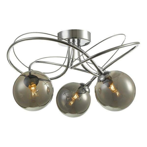 Dar Onawa 3 light semi flush ceiling light in polished chrome with smoked glass main image