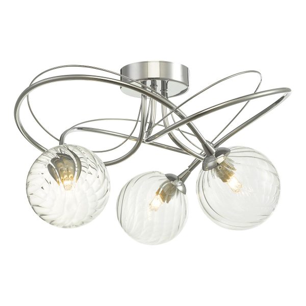 Dar Onawa 3 light semi flush ceiling light in polished chrome with swirled glass main image