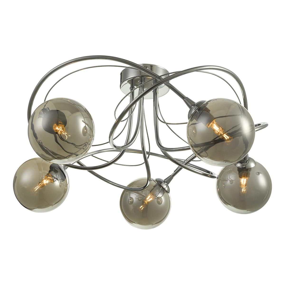 Dar Onawa 5 Light Semi Flush Low Ceiling Light Chrome Smoked Glass