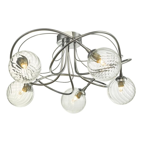 Dar Onawa 5 light semi flush ceiling light in polished chrome with swirled glass main image