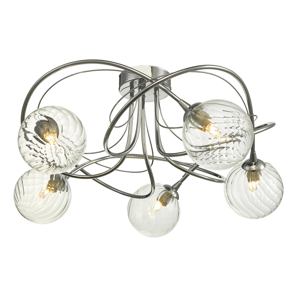 Dar Onawa 5 Light Semi Flush Low Ceiling Light Chrome Swirled Glass