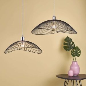 Dar Onza easy fit open wire pendant shades in matt black twin pack main image