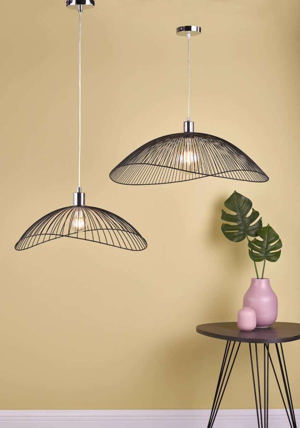 Dar Onza easy fit open wire pendant shades in matt black twin pack main image