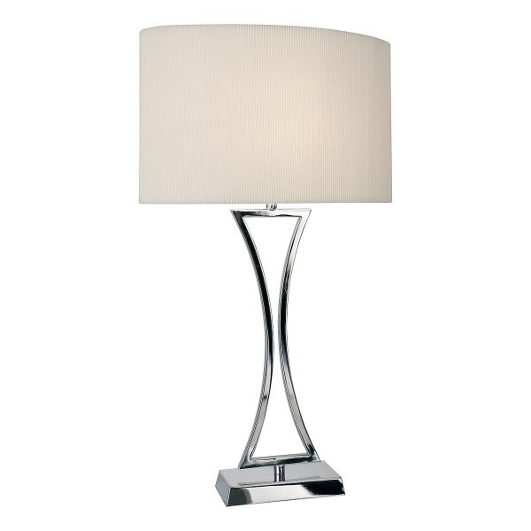 Oportro stylish 1 light polished chrome table lamp with cream shade main image