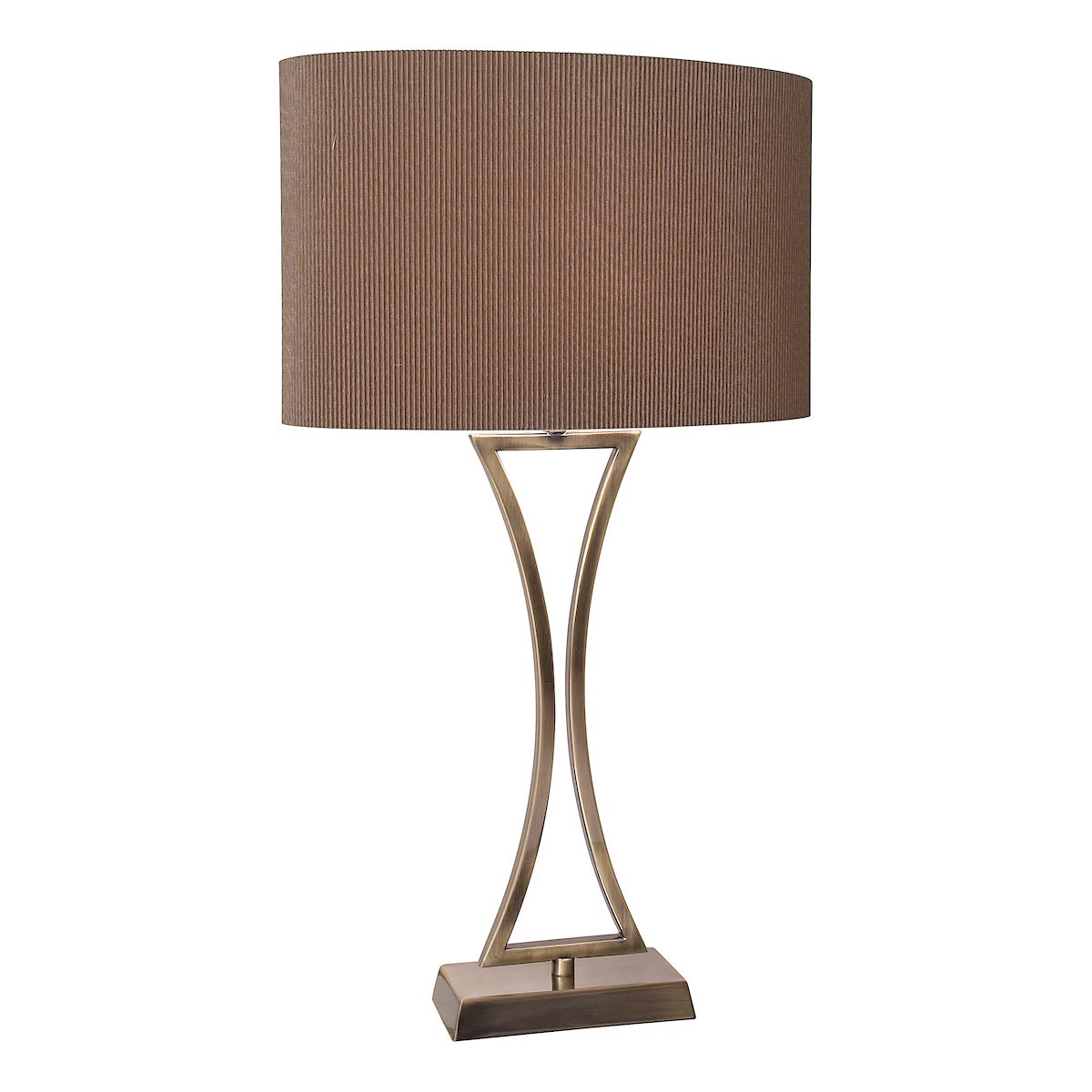Dar Oporto Stylish 1 Light Antique Brass Table Lamp Brown Oval Shade