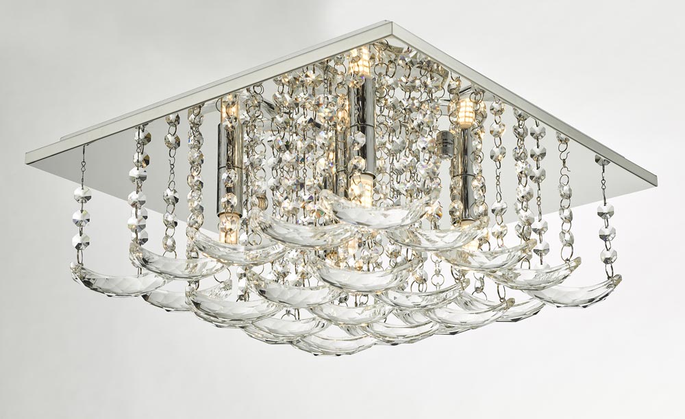 Dar Orella Crystal 5 Lamp Flush Mount Low Ceiling Light Polished Chrome