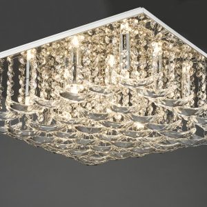 Dar Orella Crystal 9 Lamp Flush Mount Low Ceiling Light Polished Chrome