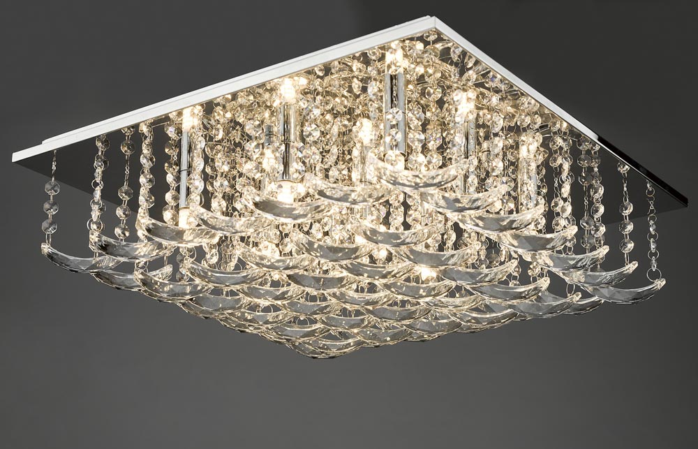 Dar Orella Crystal 9 Lamp Flush Mount Low Ceiling Light Polished Chrome